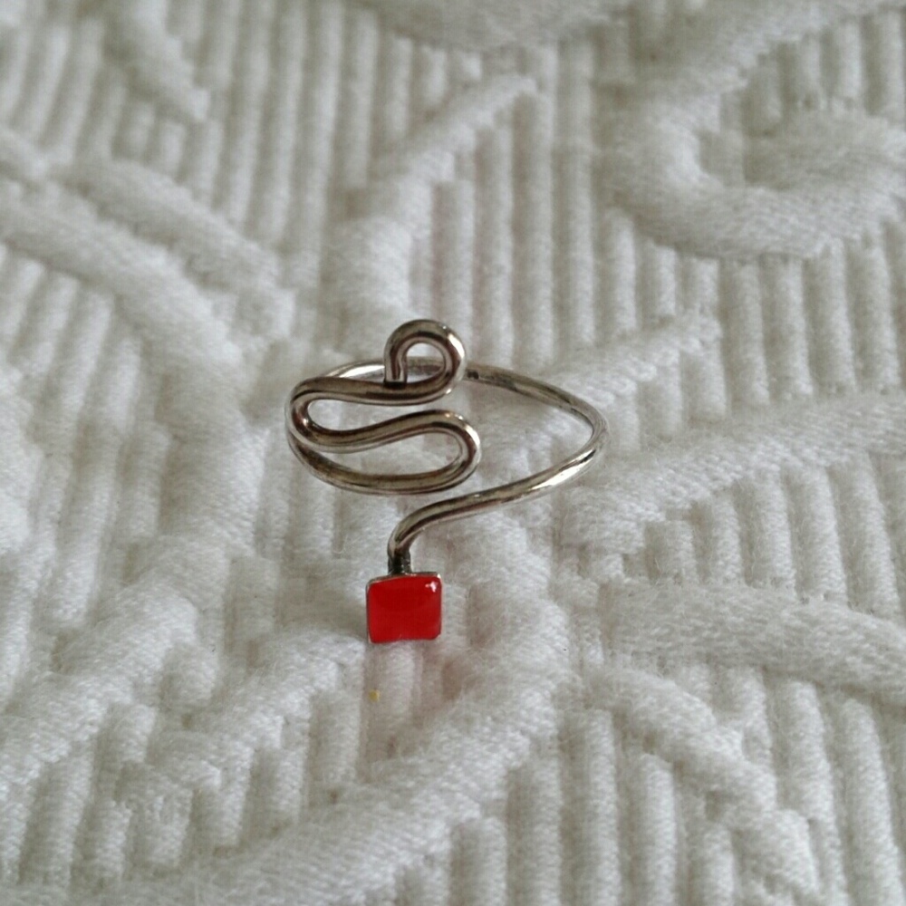 Sterling silver toe ring faux red stone FIRM PRICE